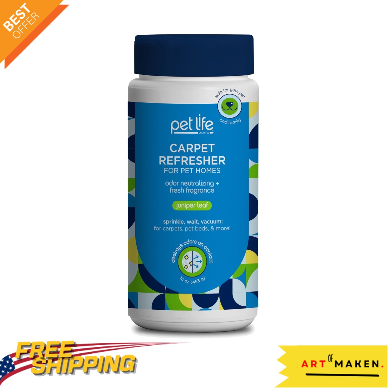 16oz Carpet Deodorizer Powder – Eliminate Pet Odors with Juniper Fresh Scent