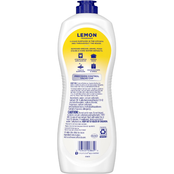 Soft Scrub All Purpose Surface Cleanser, Lemon Scent, 24 oz Bottle, 8/CT – NEW