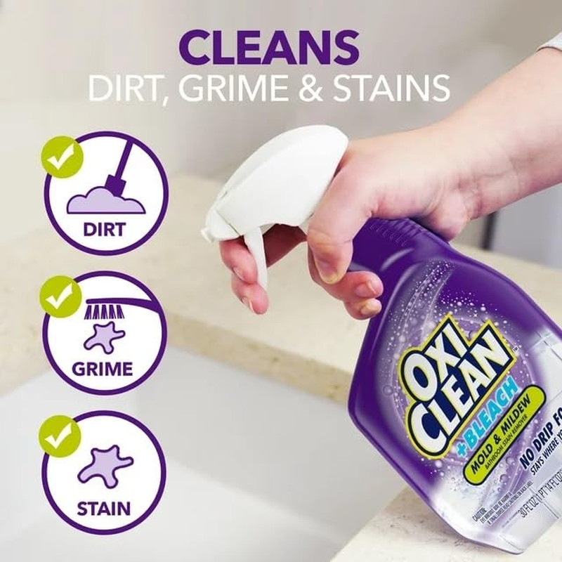 Oxiclean plus Bleach, No Drip Foam, Mold & Mildew Bathroom Stain Remover 30 Fl O
