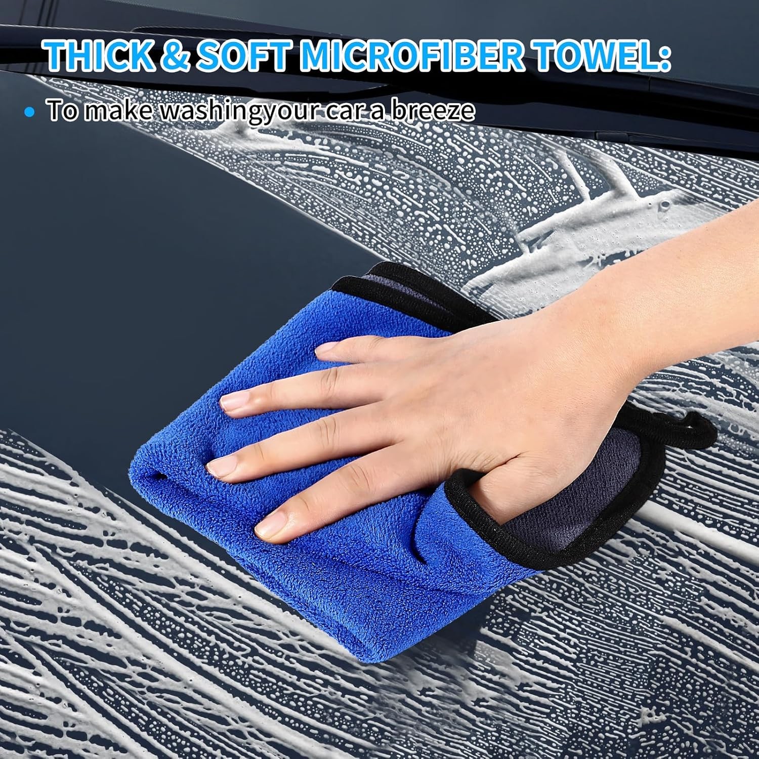 62″ Blue Long Handle Auto Car Wash Brush Chenille Microfiber Mop Mitt