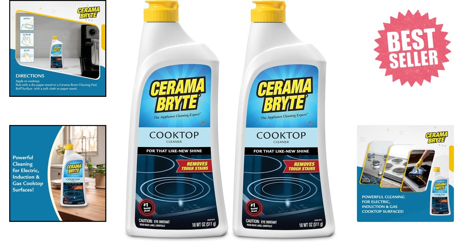 Cerama Bryte Removes Tough Stains Cooktop and Stove Top Cleaner for Glass 2 Pack