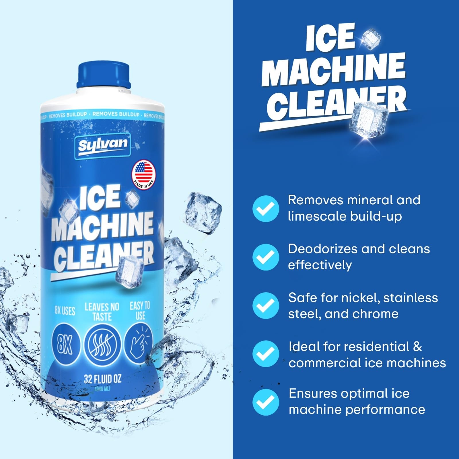 Sylvan Ice Machine Cleaner and Descaler | 32 oz (8 uses) | Free Cloth | Made …