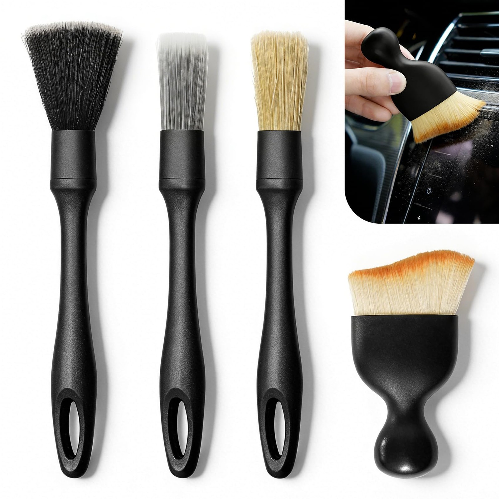 4 PCS Car Detailing Brush Set, Detailing Dusting Tool Kit, Detail Brushes Car…
