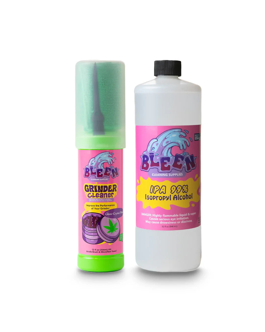 Glass & Grinder Cleaner Kit w/ Cup Brush Microfiber Towel Resin Remover USA Made
