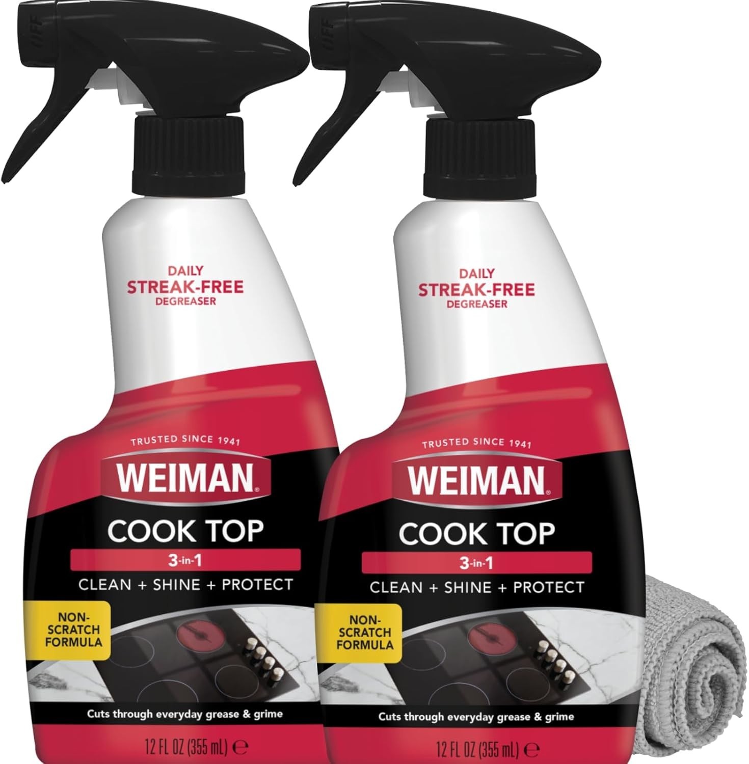 Cooktop Cleaner Spray Microfiber Cloth Kit Streak Free Ceramic Glass Safe Deg…