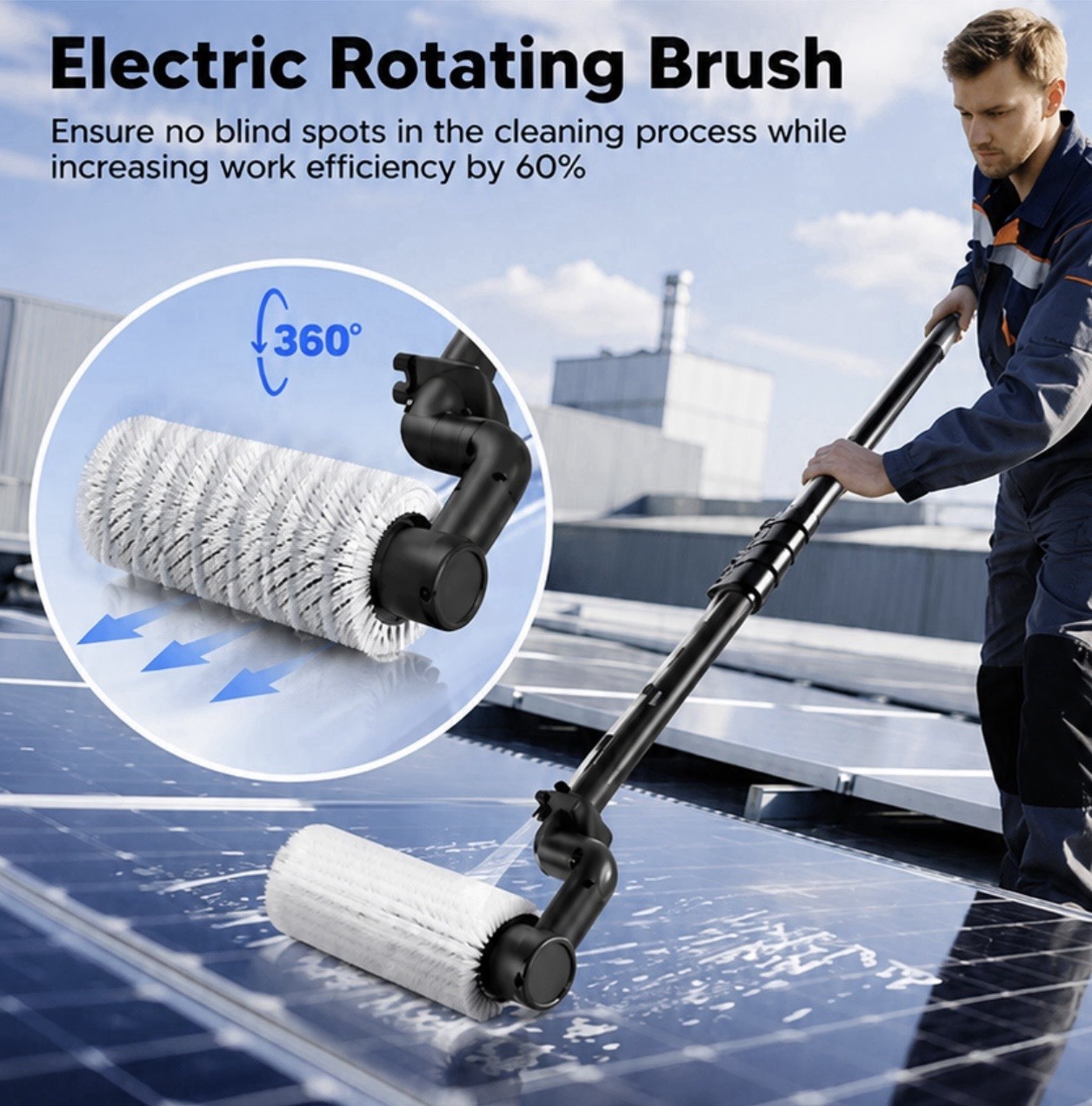 Solar Panel (rechargeable) Electric Cleaning Brush, Greenhouse Brush