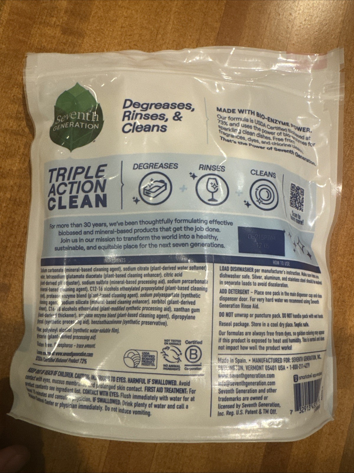 Seventh Generation Triple Action Clean Dishwasher Detergent Tabs Packets – 38ct