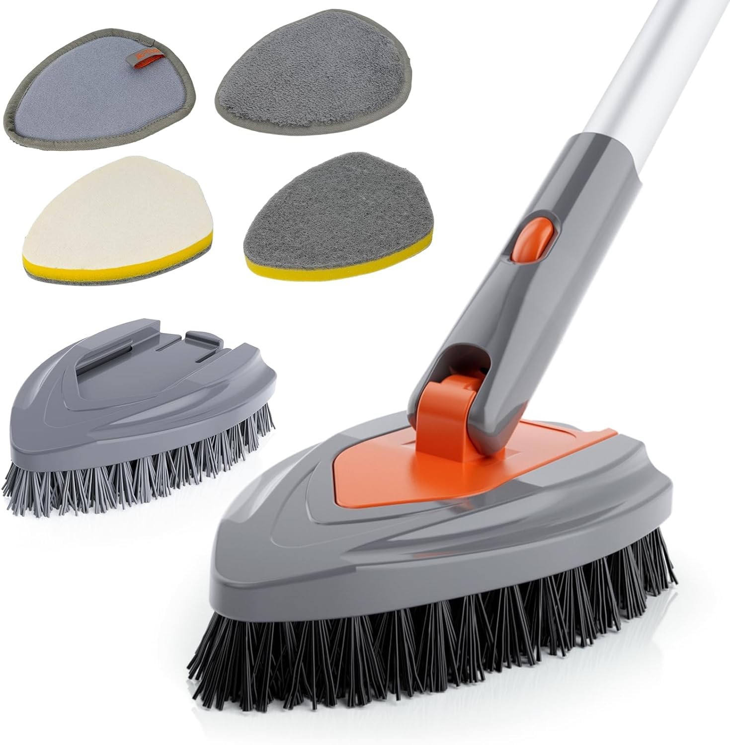 4-in-1 Long-Handled Tub Scrubber-Versatile Bathroom Cleaning Brush with Showe…