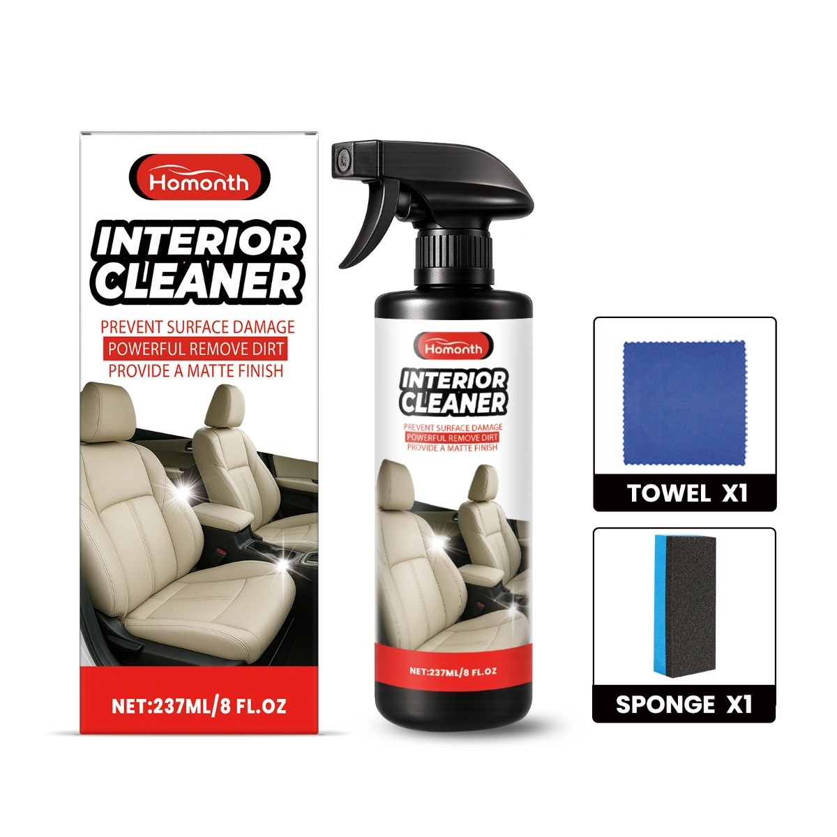 Car Interior Cleaner Spray for Leather Upholstery, Gentle Stain Remover
