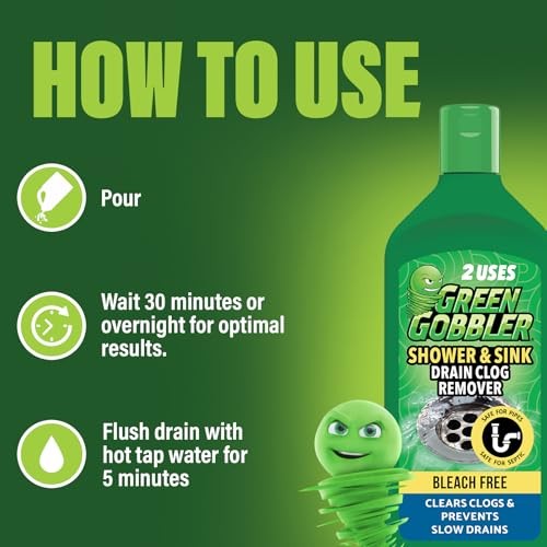 Green Gobbler Ultra Concentrated Drain Clog Remover, Hair & Soap Dissolver, 2 Pa