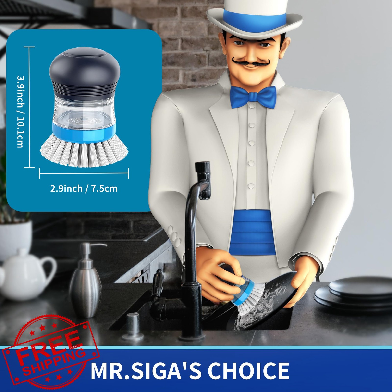 MR.SIGA Soap Dispensing Brush Navy