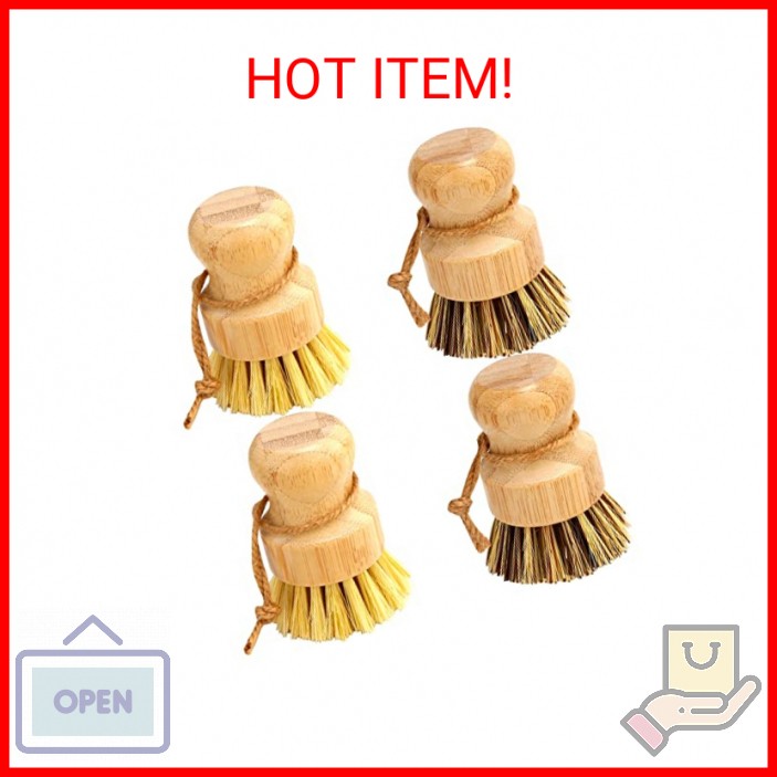 Bamboo Dish Brush Set, 4 Pcs Palm Wooden Dish Scrubber Brush, Dish Brushes, Dura
