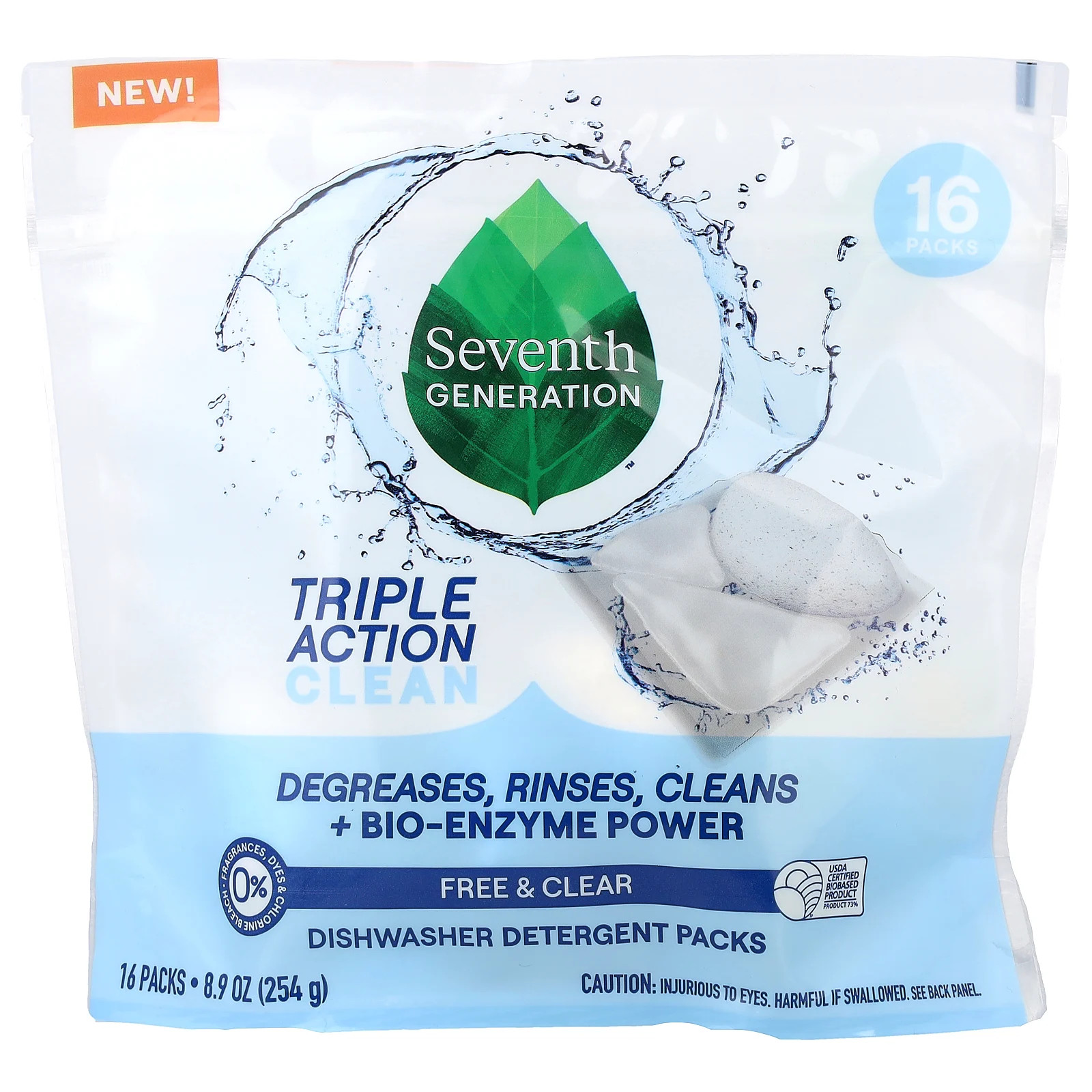 Dishwasher Detergent Packs, Free & Clear, 16 Packs, 8.9 oz (254 g)