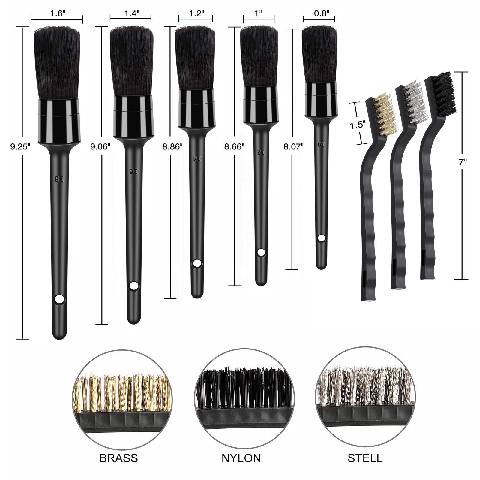 Car Detailing Brush Set Soft Wire 9pcs Interior Dash Engine Leather Clean Kit