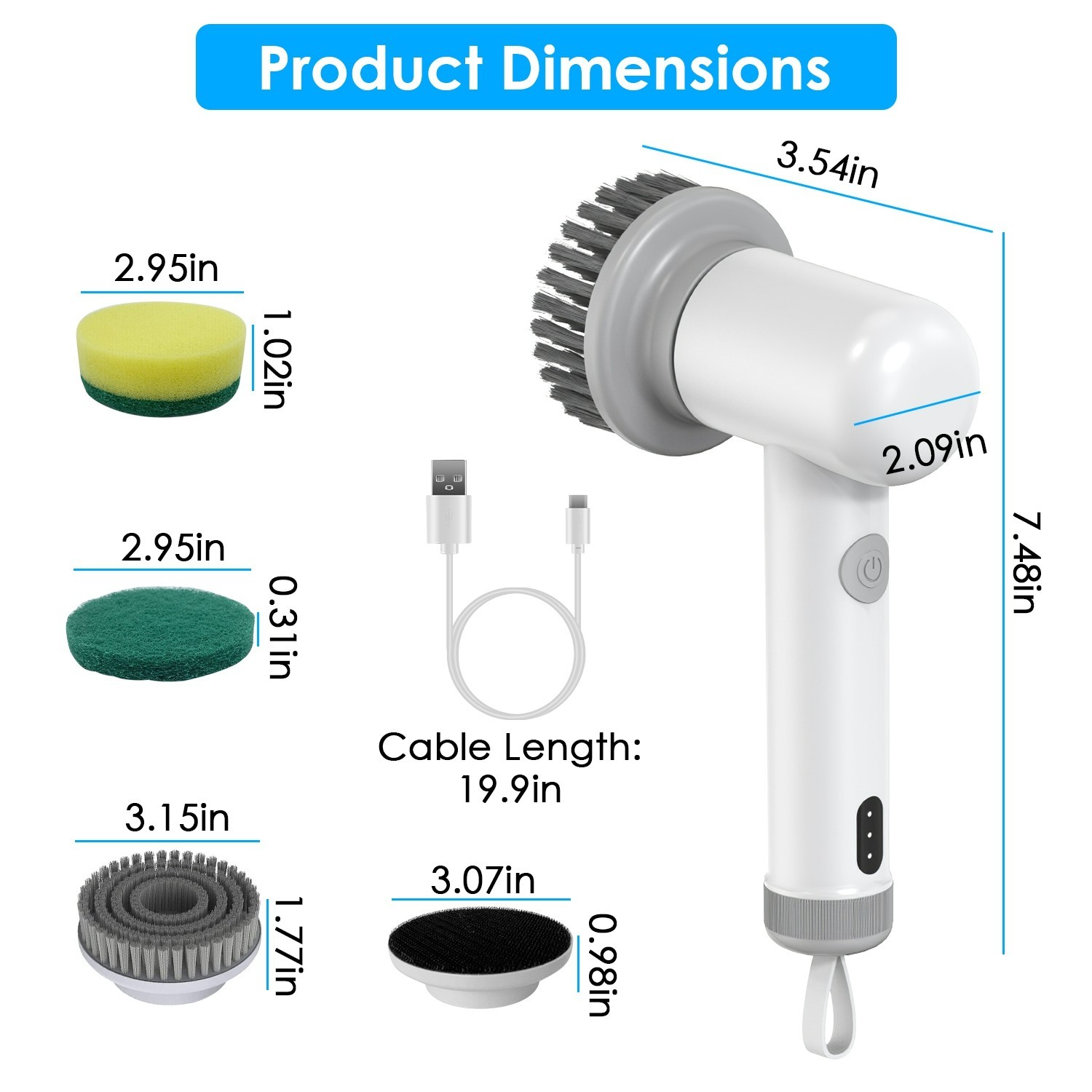 Electric Spin Scrubber Cordless Cleaning Brush 4 Heads Rechargeable IPX6 Kit