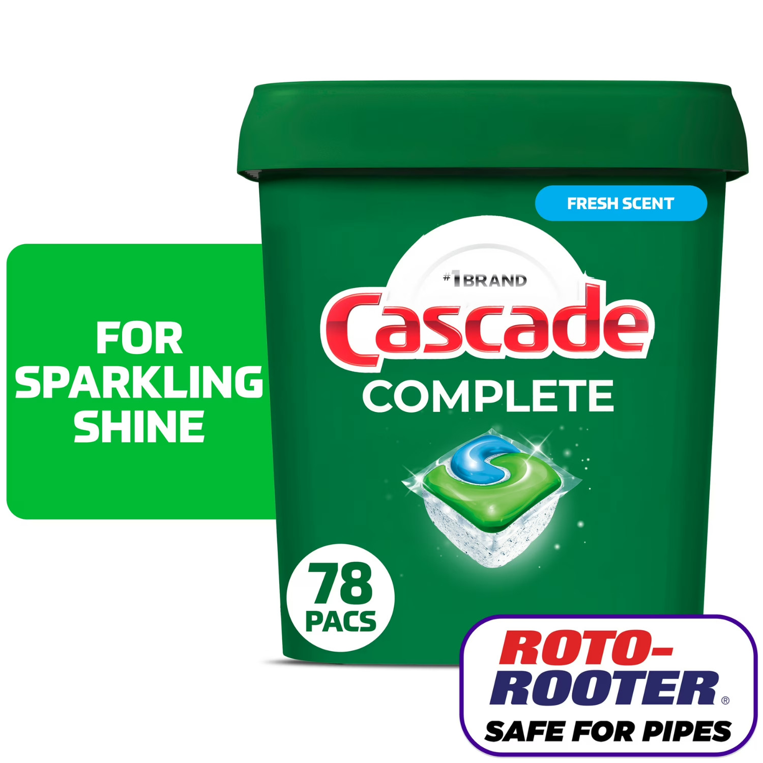 (2 Pack) Cascade Complete ActionPacs 78 Ct Dishwasher Pods Fresh Scent Shine