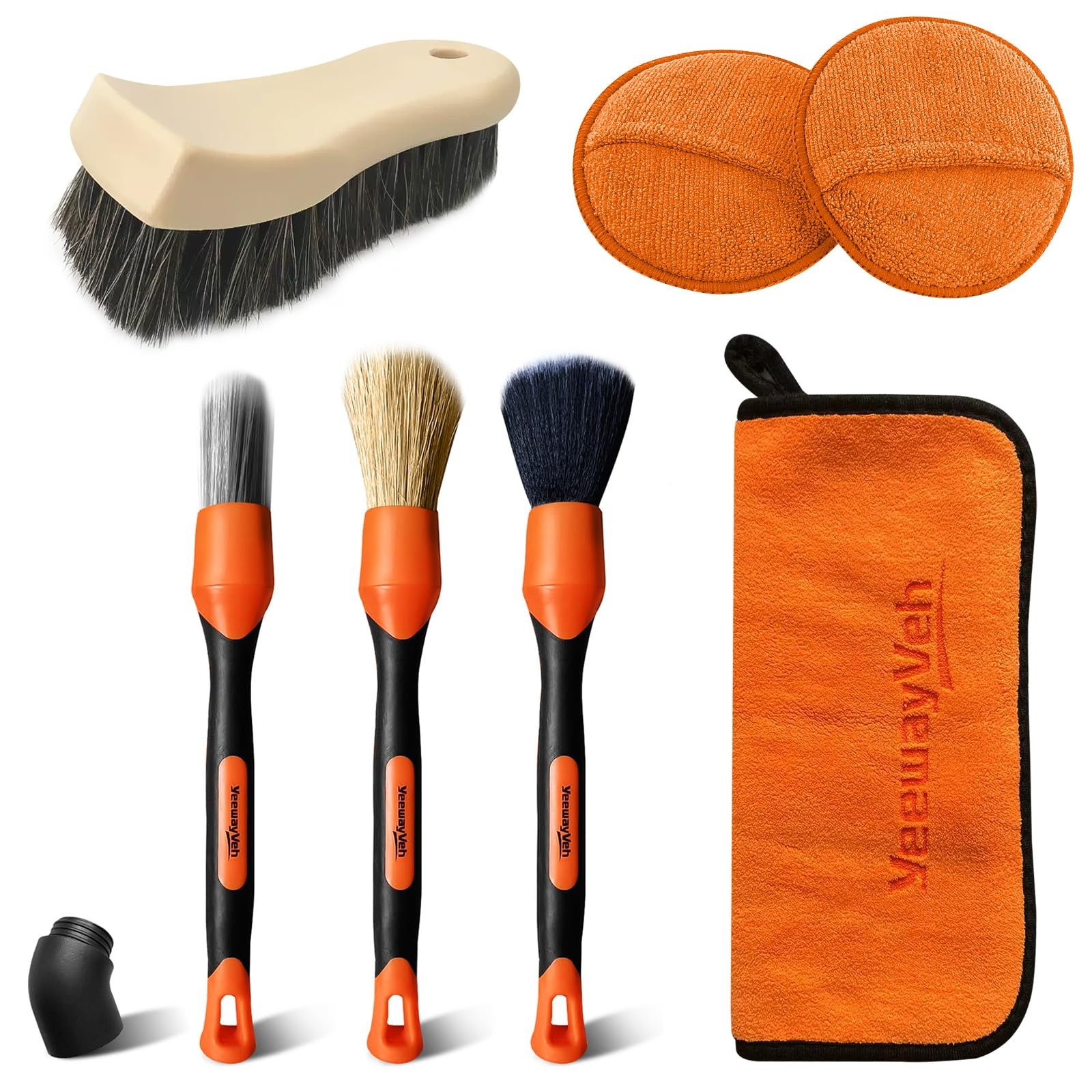 YeewayVeh 7PCS Car Interior Detailing Kit, Horse Hair Car Leather Brush, Appl…