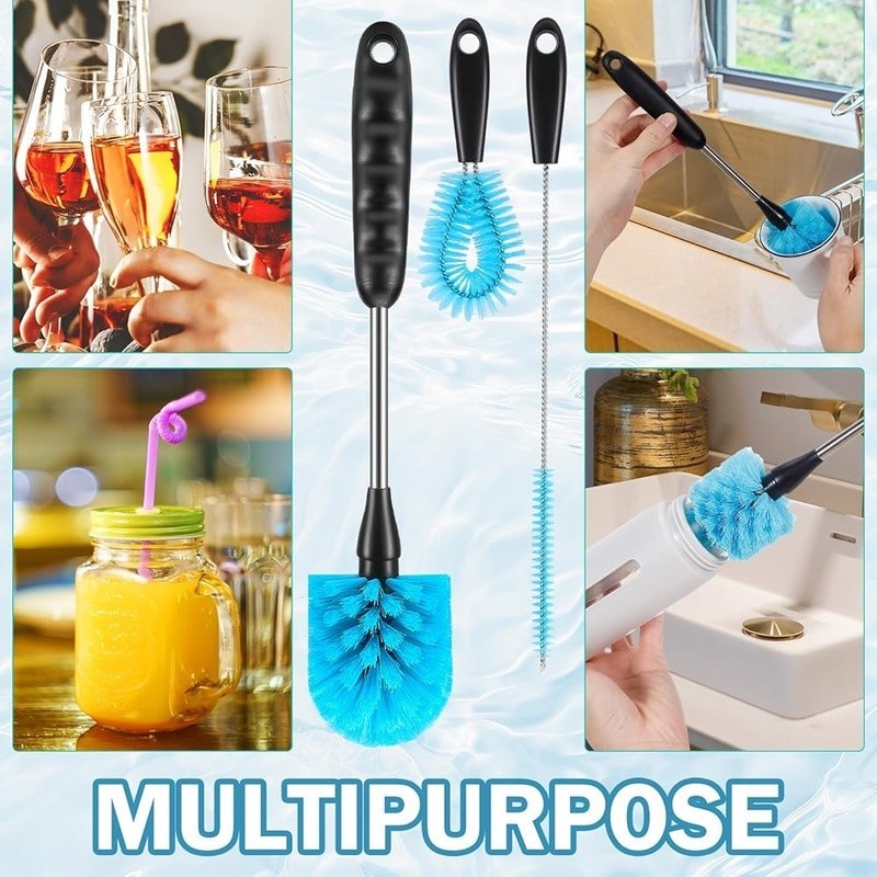 Water Bottle Cleaning Brush Set W/ Extended Handle Nylon Bristle Deep Clean Kit