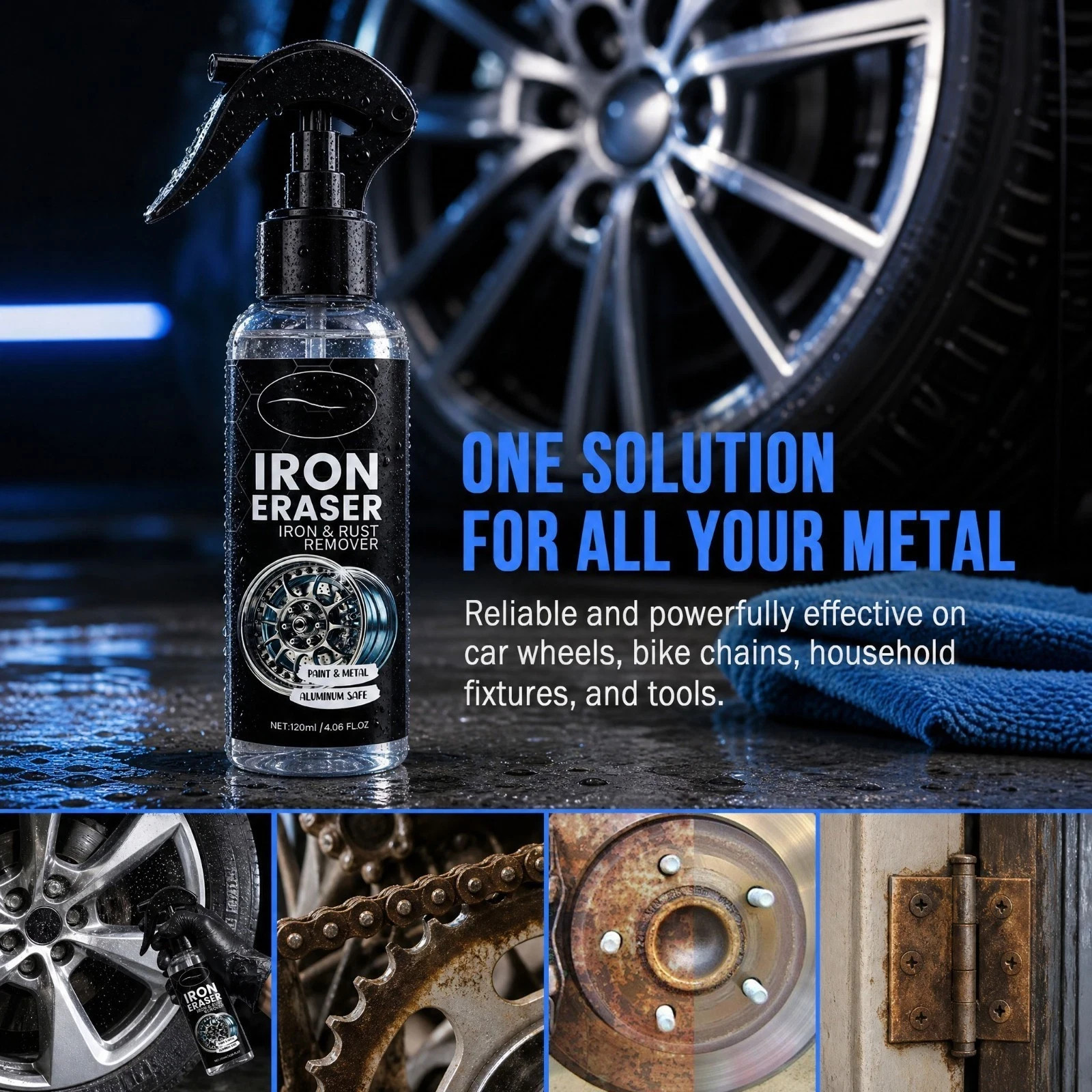 Iron Eraser Rust Remover Spray, Car Wheel Paint Brake Dust Fast Cleaner 120ml