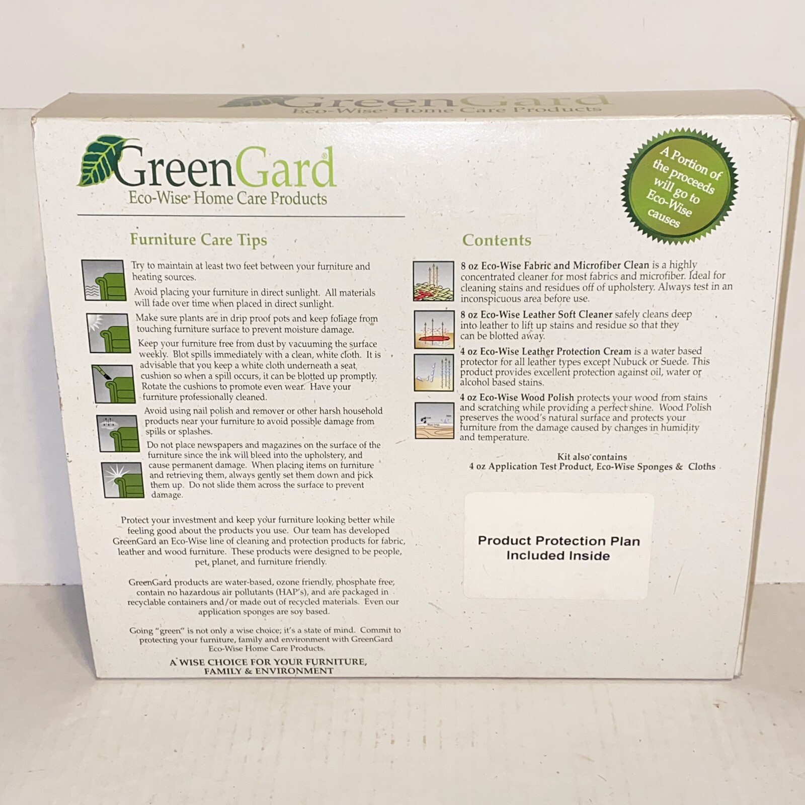 Green Gard Eco Wise Home Care Furniture Products for Fabric Leather & Wood 9 Pcs