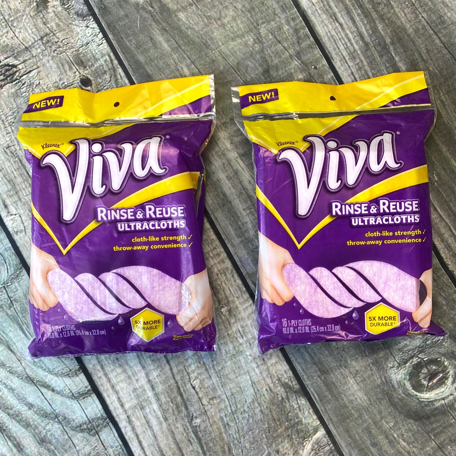 NIP Sealed Lot 2 Viva Rinse & Reuse Ultra Cloths Kleenex Purple 16 each 32 total