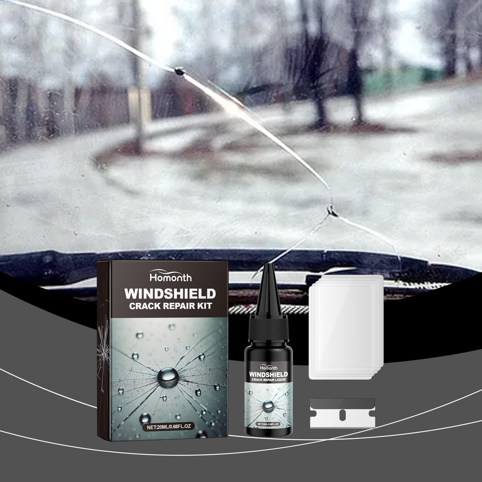 Automotive Glass Repair Kit Fluid Fix Car Windshield Resin Chip Crack Tool