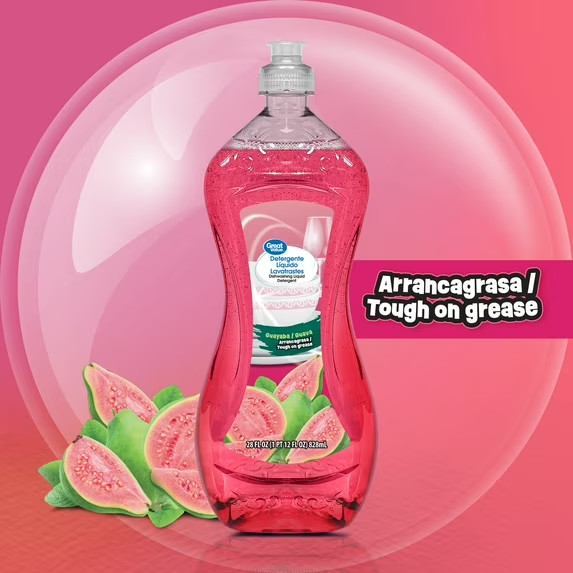 Great Value Dish Washing Liquid Detergent, Guava, 28 fl oz