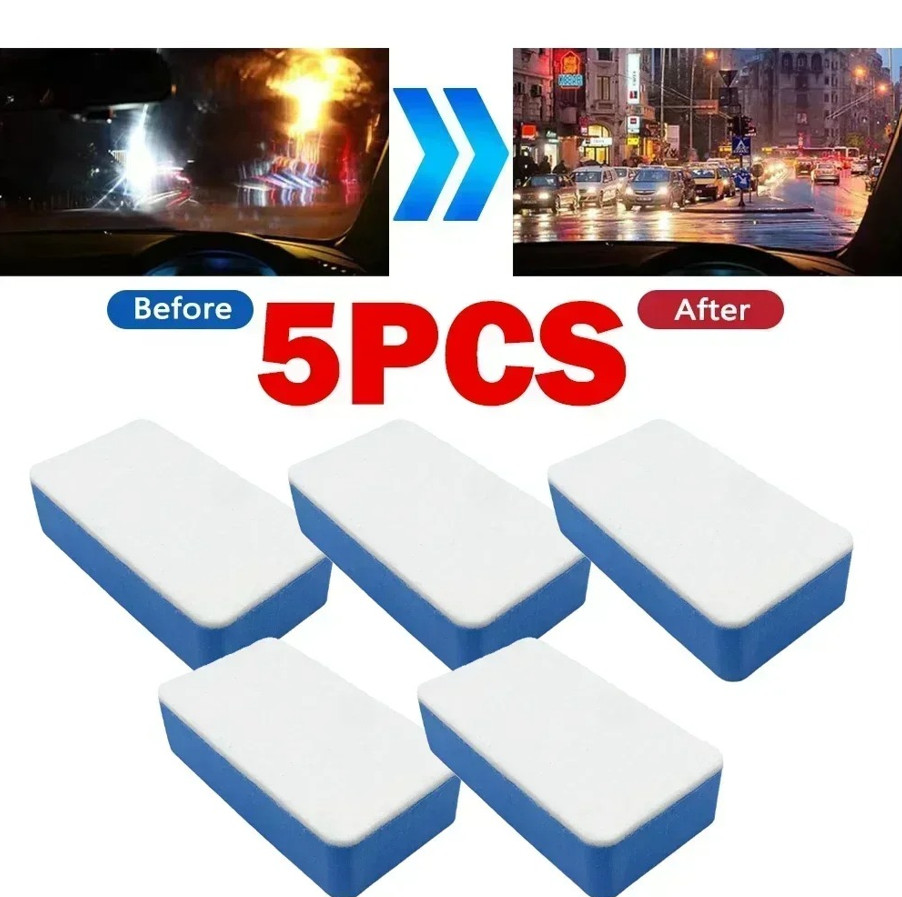 5pcs Car Glass Oil Film Cleaning Sponges–Windshield Polishing&Grease Removal Pad
