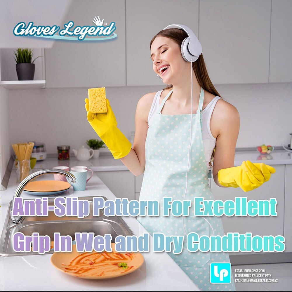 Small – 6 Pairs – Yellow Kitchen Cleaning Dishwashing Nitrile Reusable Gloves