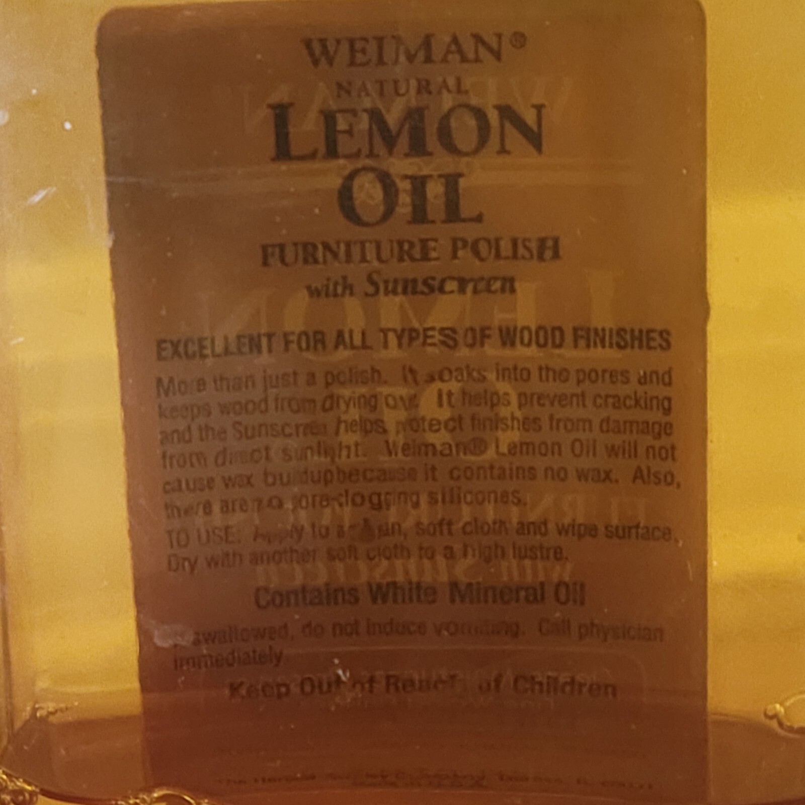 Weiman Lemon Oil Furniture Polish w/Sunscreen 1/3 Full 16 fl oz Made in USA