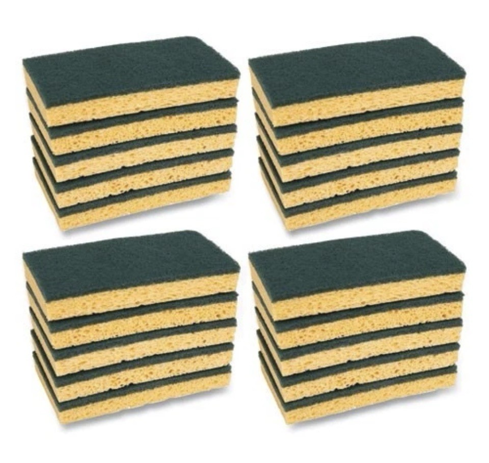 Boardwalk BWK174 Medium-Duty Scrubbing Sponge, Y/G 0.75″ Thick, 3.6×6.1 , 20/CT