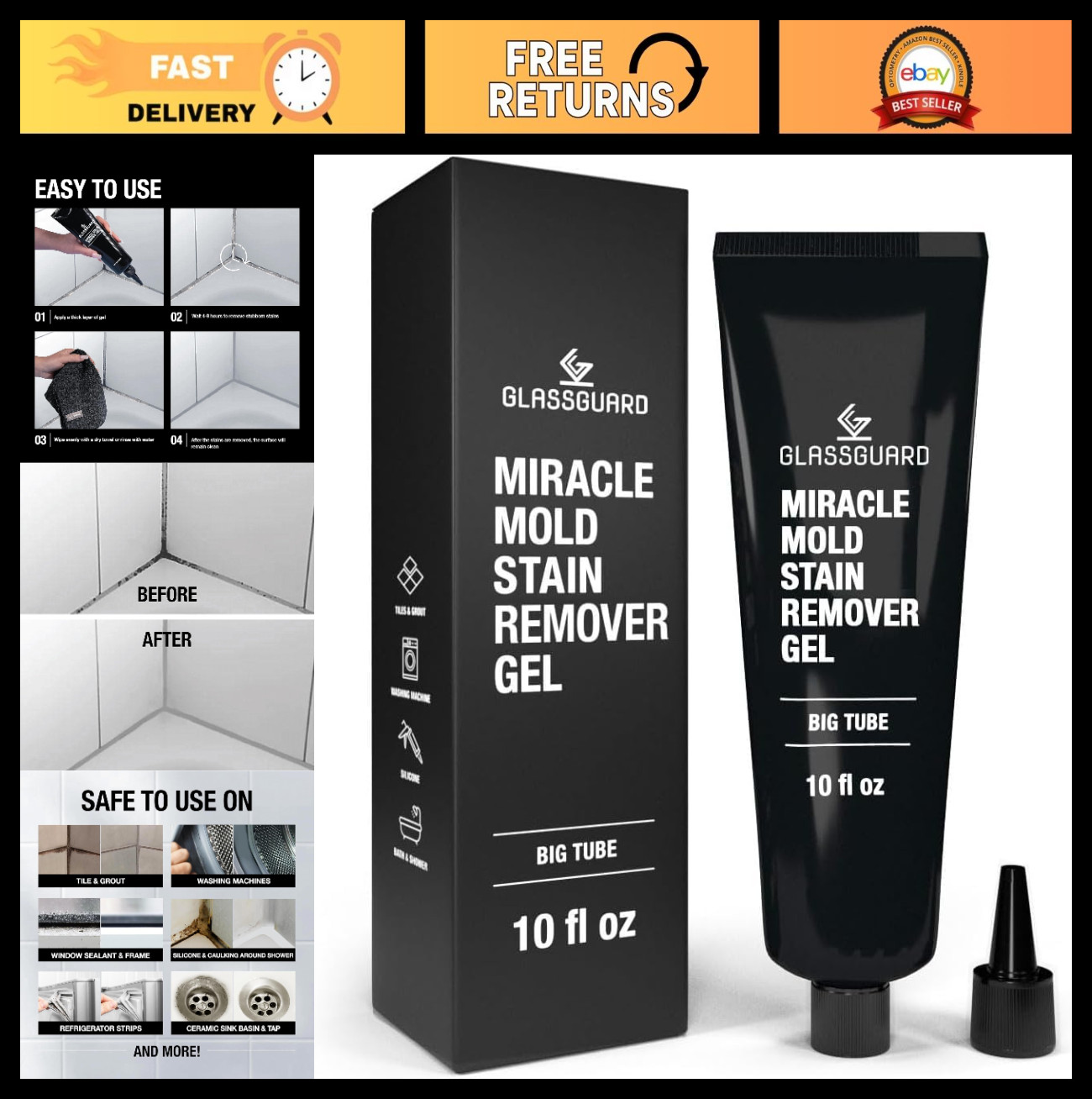 Heavy Duty Mold Stain Remover Gel for Grout, Ceramic, Glass & Silicone – 300ml