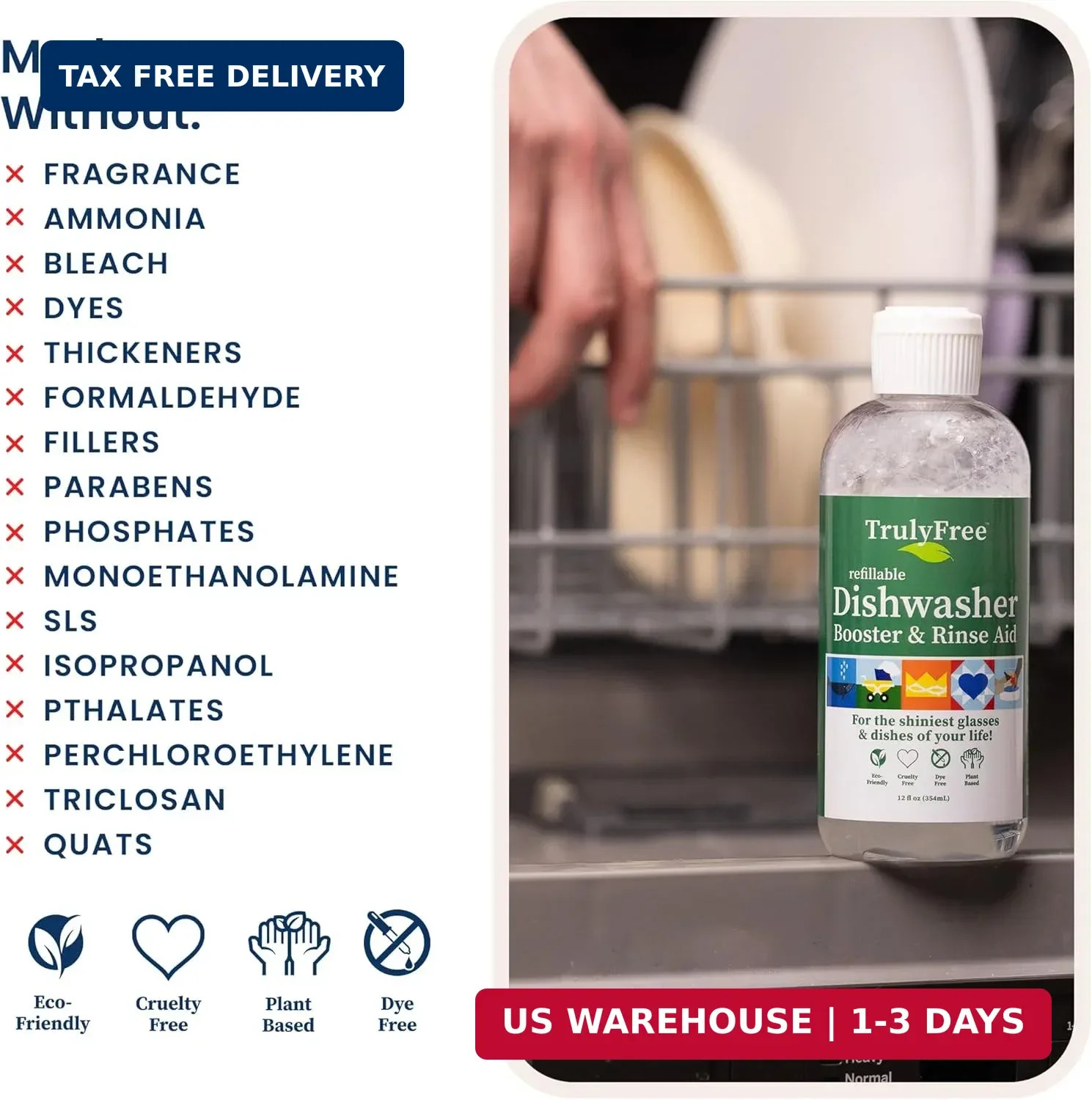Truly Free Natural Dishwasher Booster & Rinse Aid Kit – Non-Toxic Dishwashing Ai