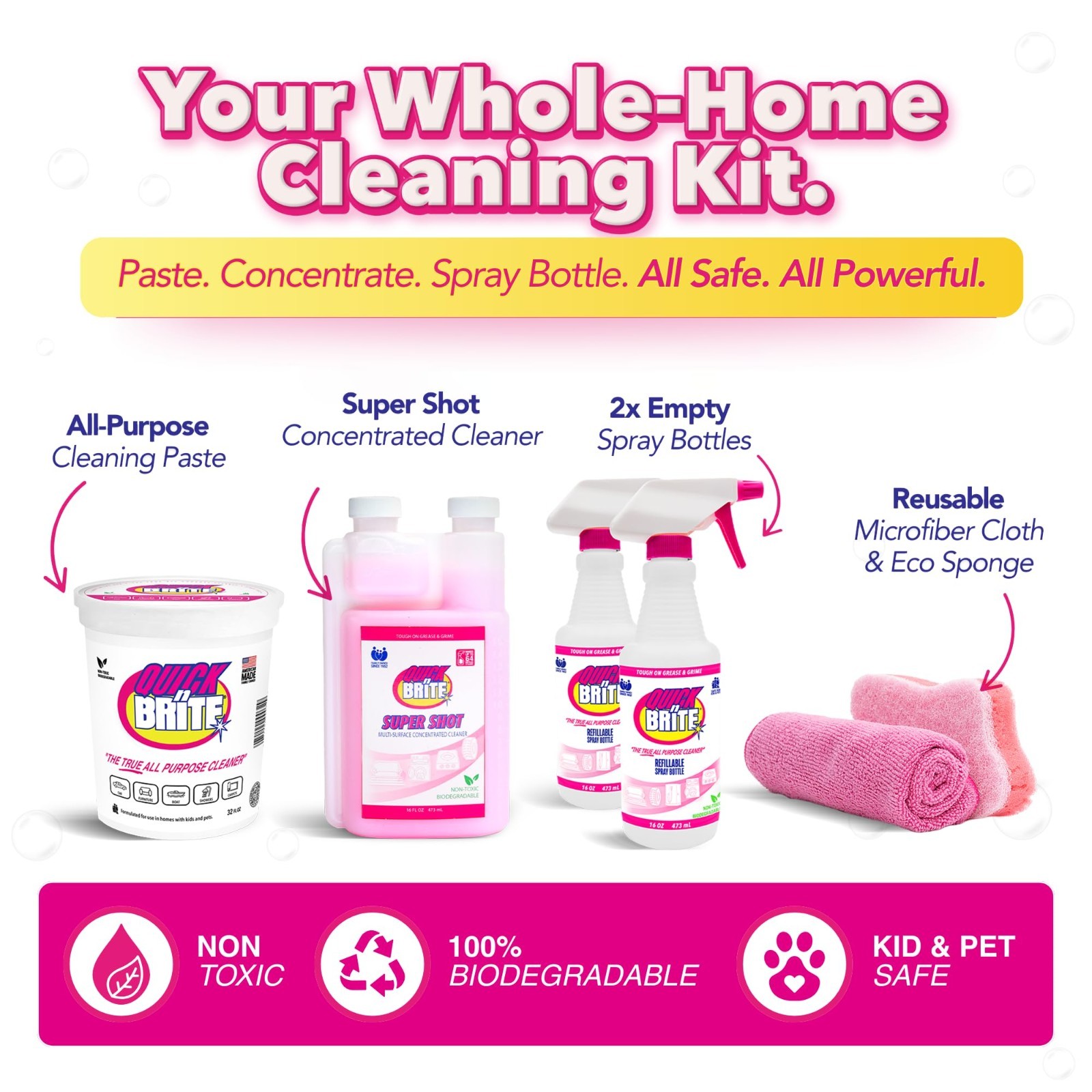 Ultimate All-Purpose Cleaning Kit – 32oz Paste, 16oz Super Shot, Spray Bottles &