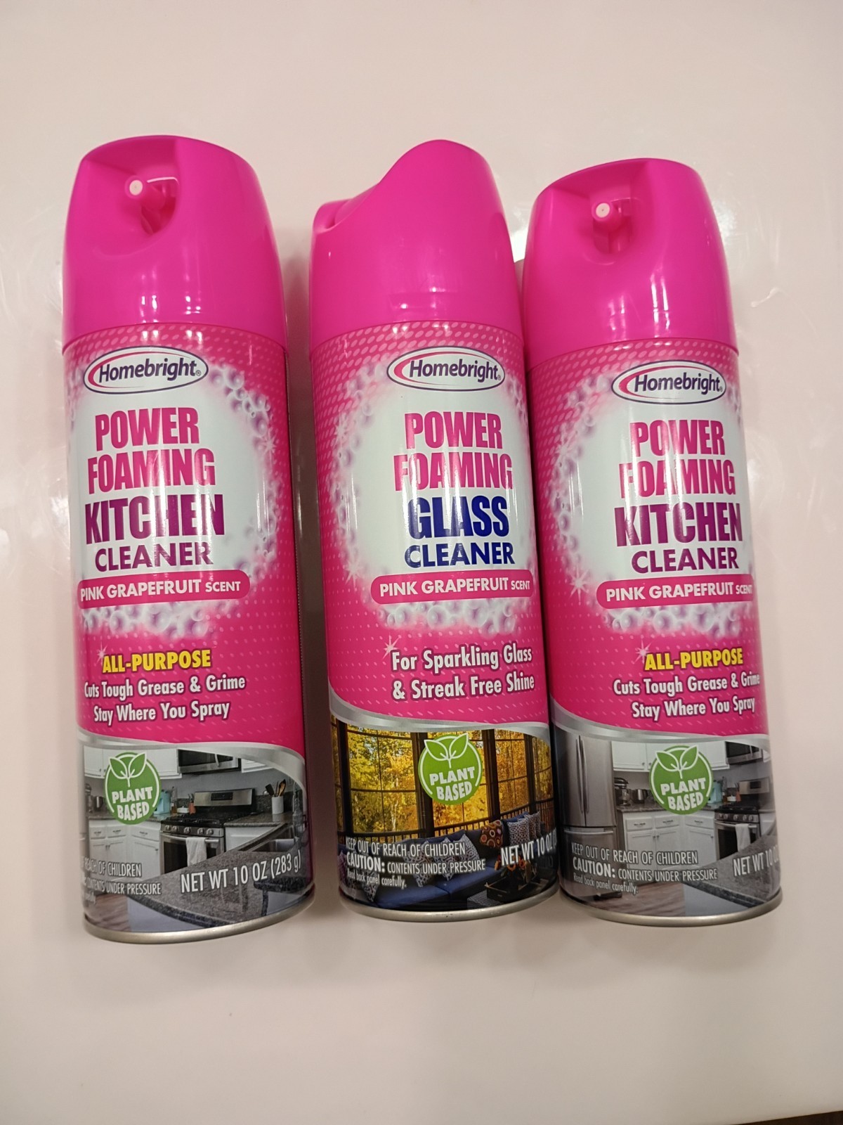 Homebright Power Foaming Kitchen & Glass Cleaner Pink Grapefruit Aerosol 3 Pack