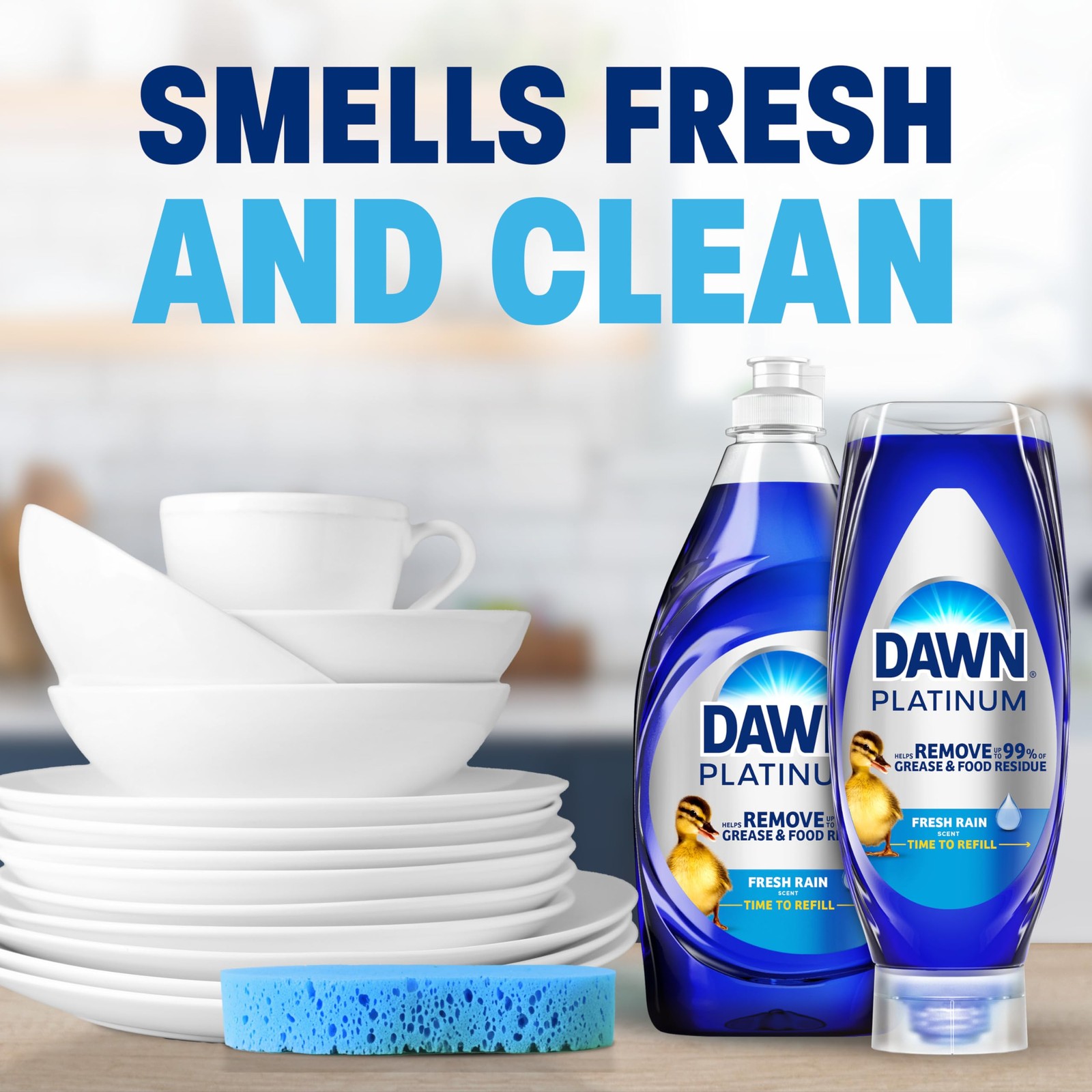 Platinum EZ-Squeeze Dish Soap, Dishwashing Liquid, Fresh Rain, 2x18oz Bundle
