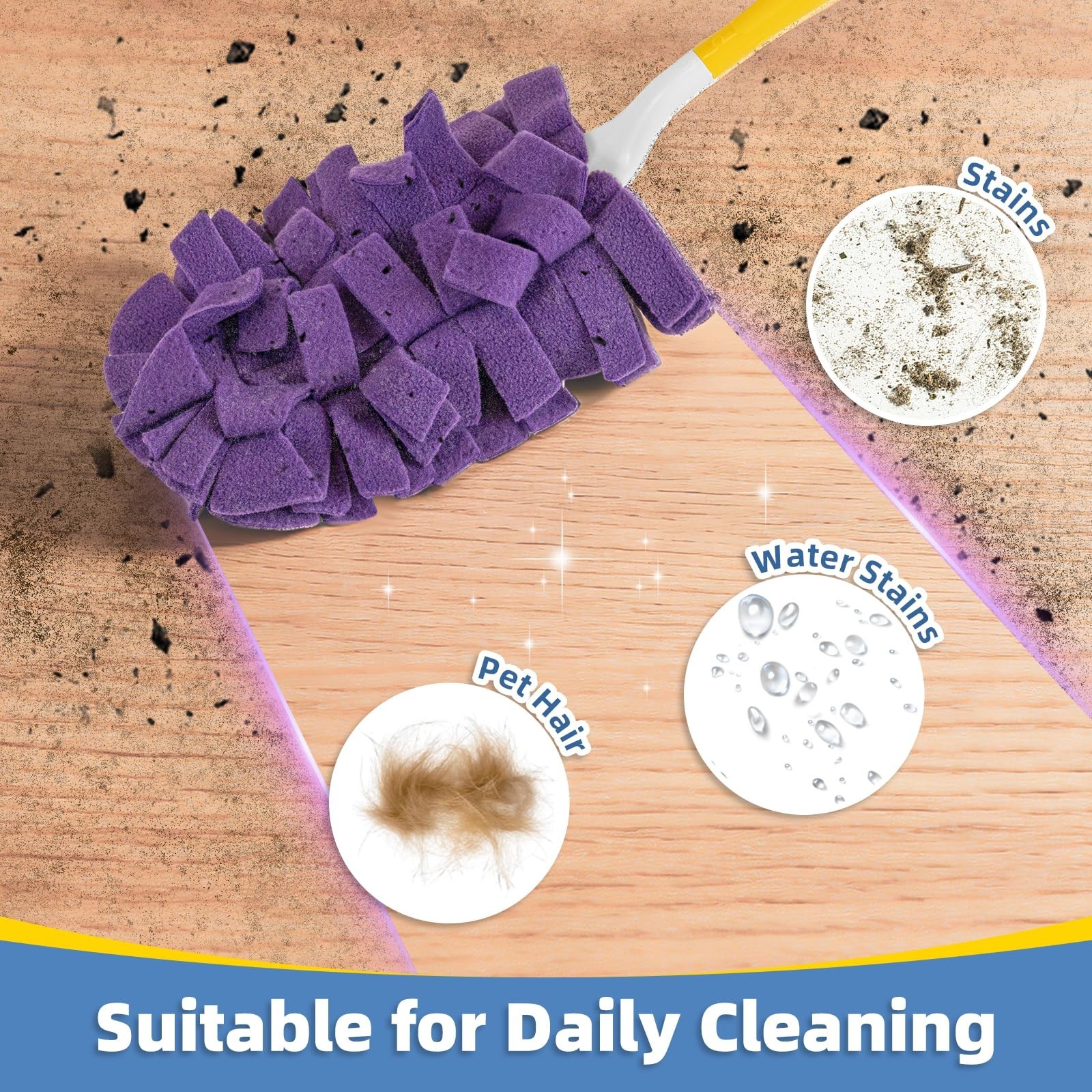 6 PCS Washable Fleece Duster Refills for Swiffer, 360° Cleaning Tool Set, Handle