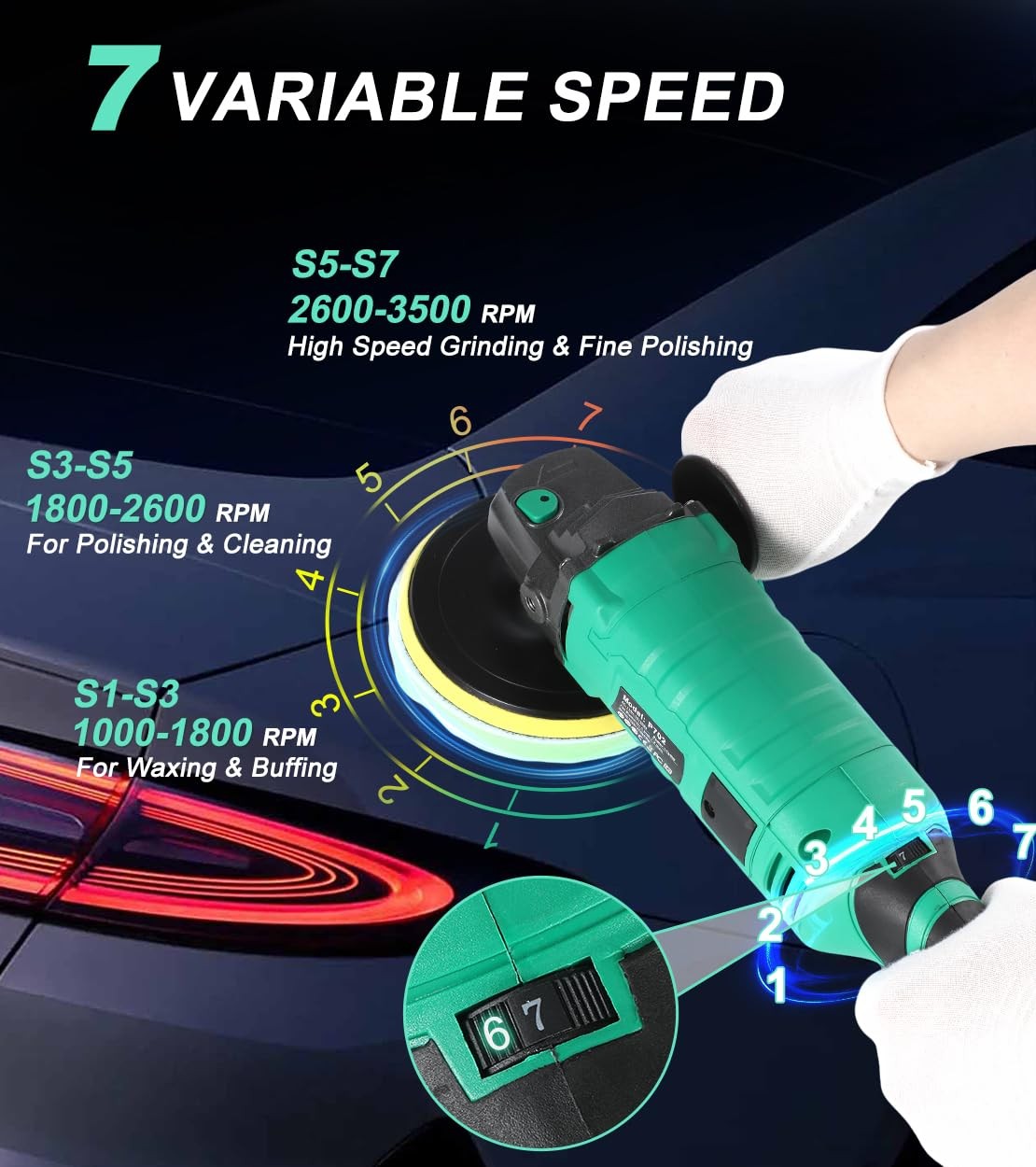 Car Buffer Polisher 1600W 7 Inch Variable Speed Waxing Detailing M14 Corded