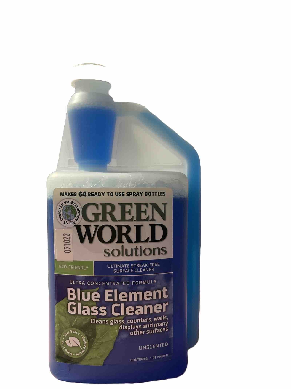 Green World Solutions Blue Element Glass Cleaner Unscented Eco Friendly