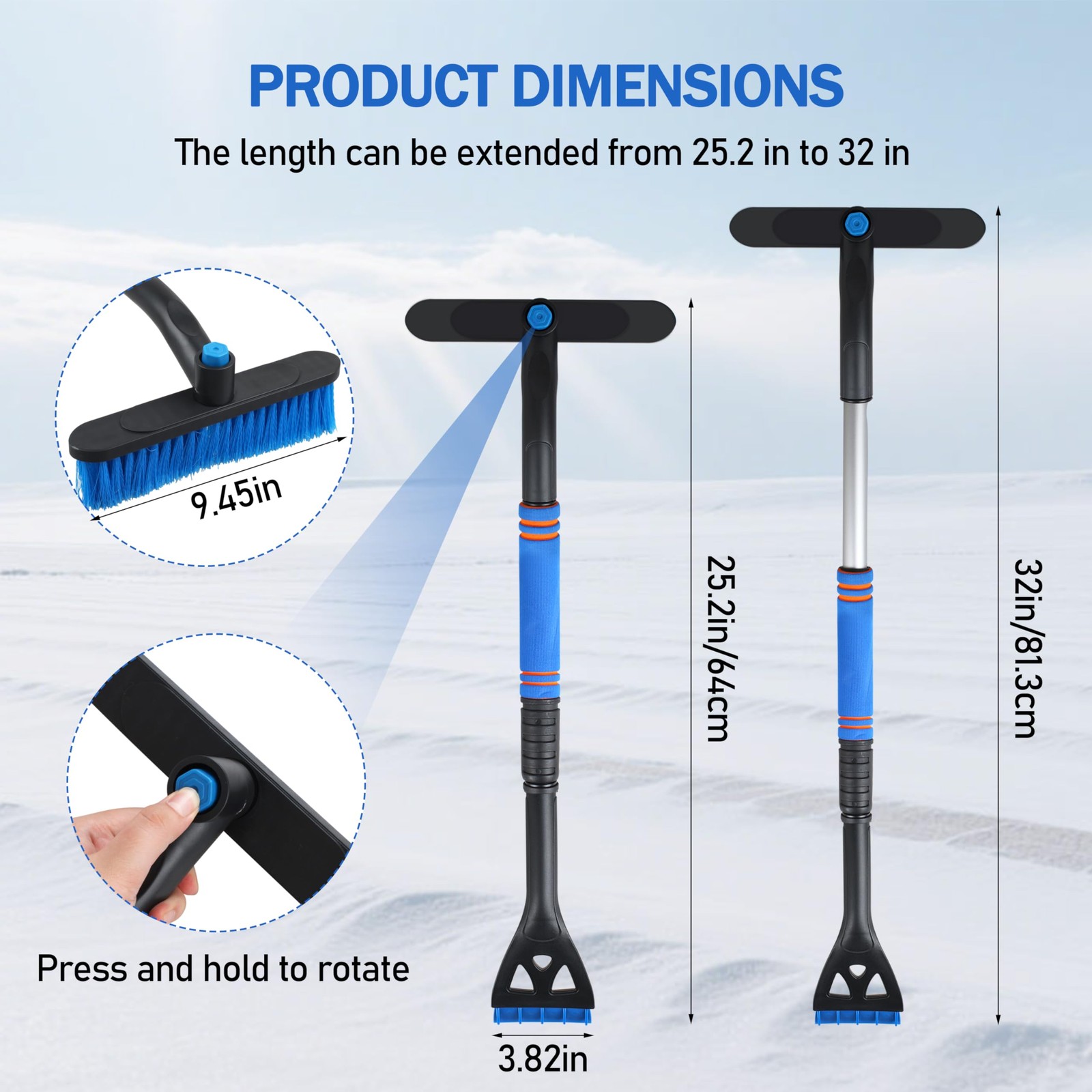 32” Snow Brush and Ice Scraper for Car Windshield, Aluminum Extendable Snow …