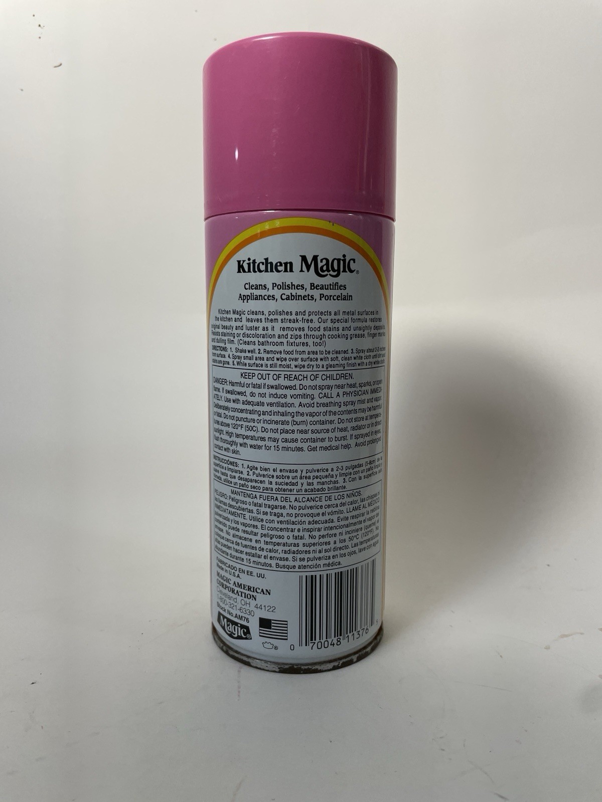 Vtg PINK Full Kitchen Magic 13oz Aerosol Cleaner Spray Metal Polish USA 80s