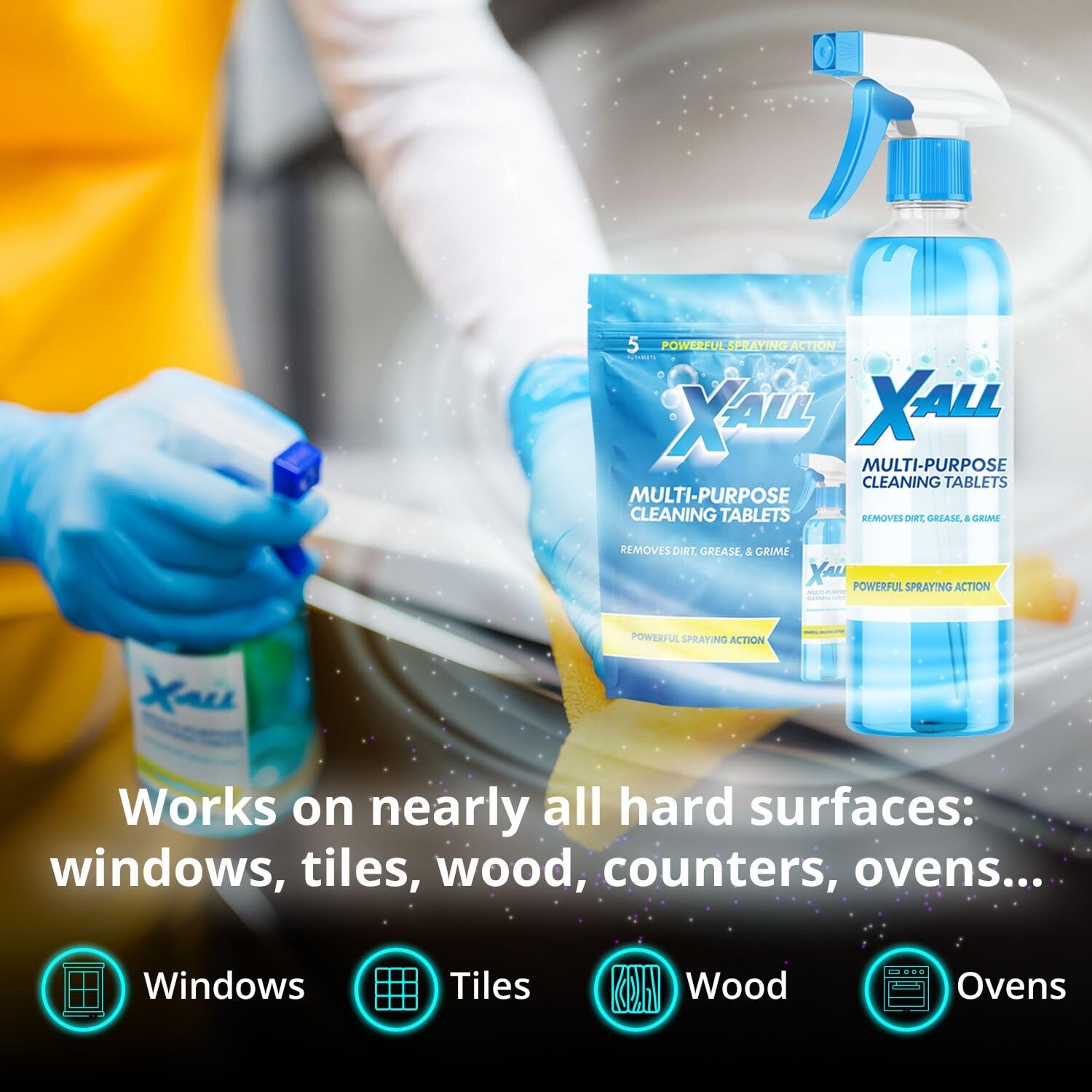 Multi-Purpose X-ALL Cleaner Spray Bottle with 5 Tablets for Household Cleaning