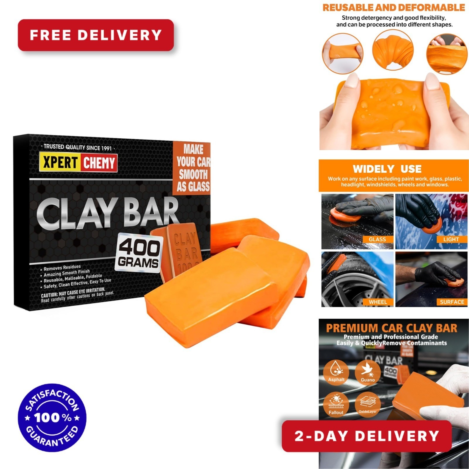 XPERTCHEMY Car Clay Bar Cleaner Kit – 4 Pack 400g No Scratch