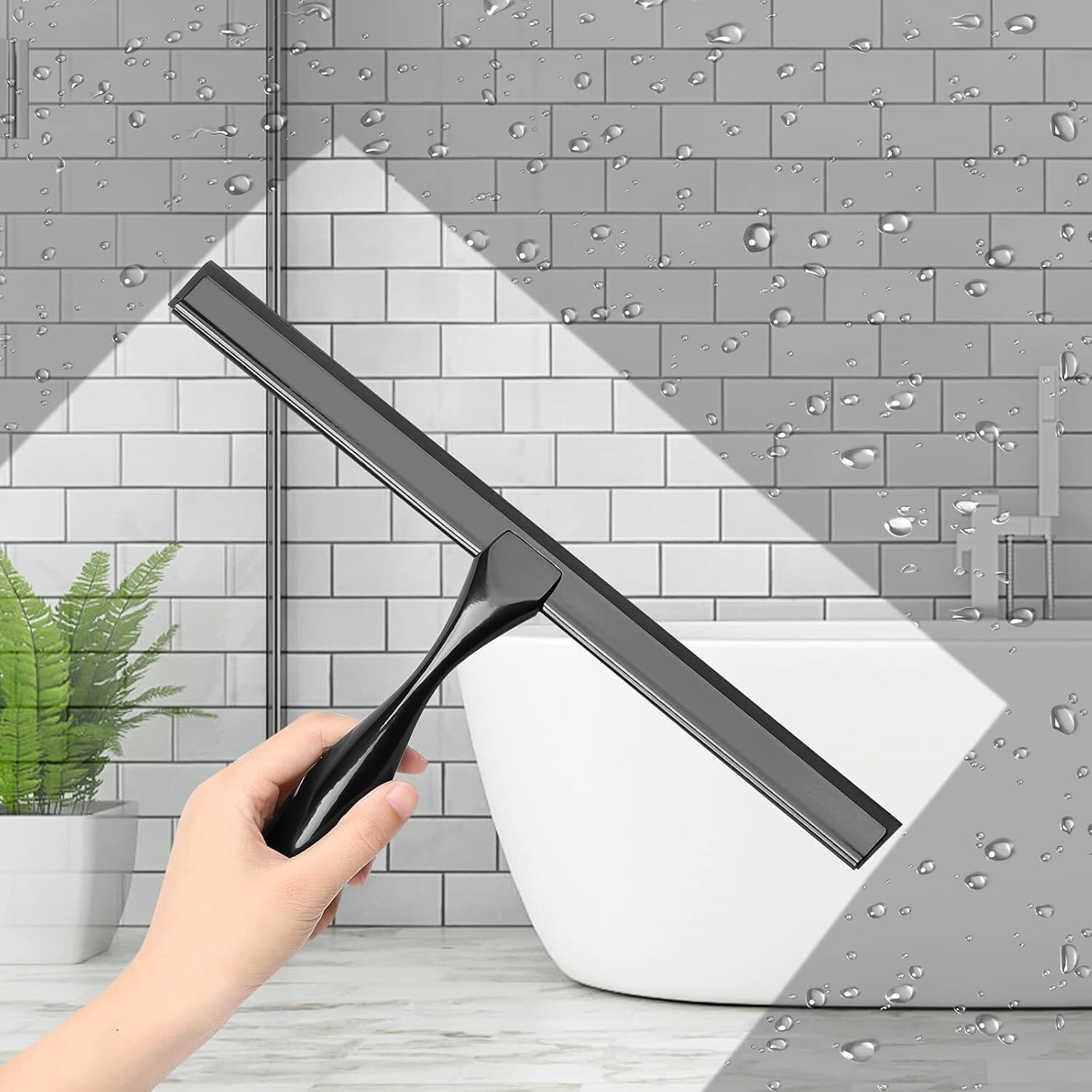 12-Inch Black Shower Squeegee Set with Hook – Streak-Free Cleaning Solution