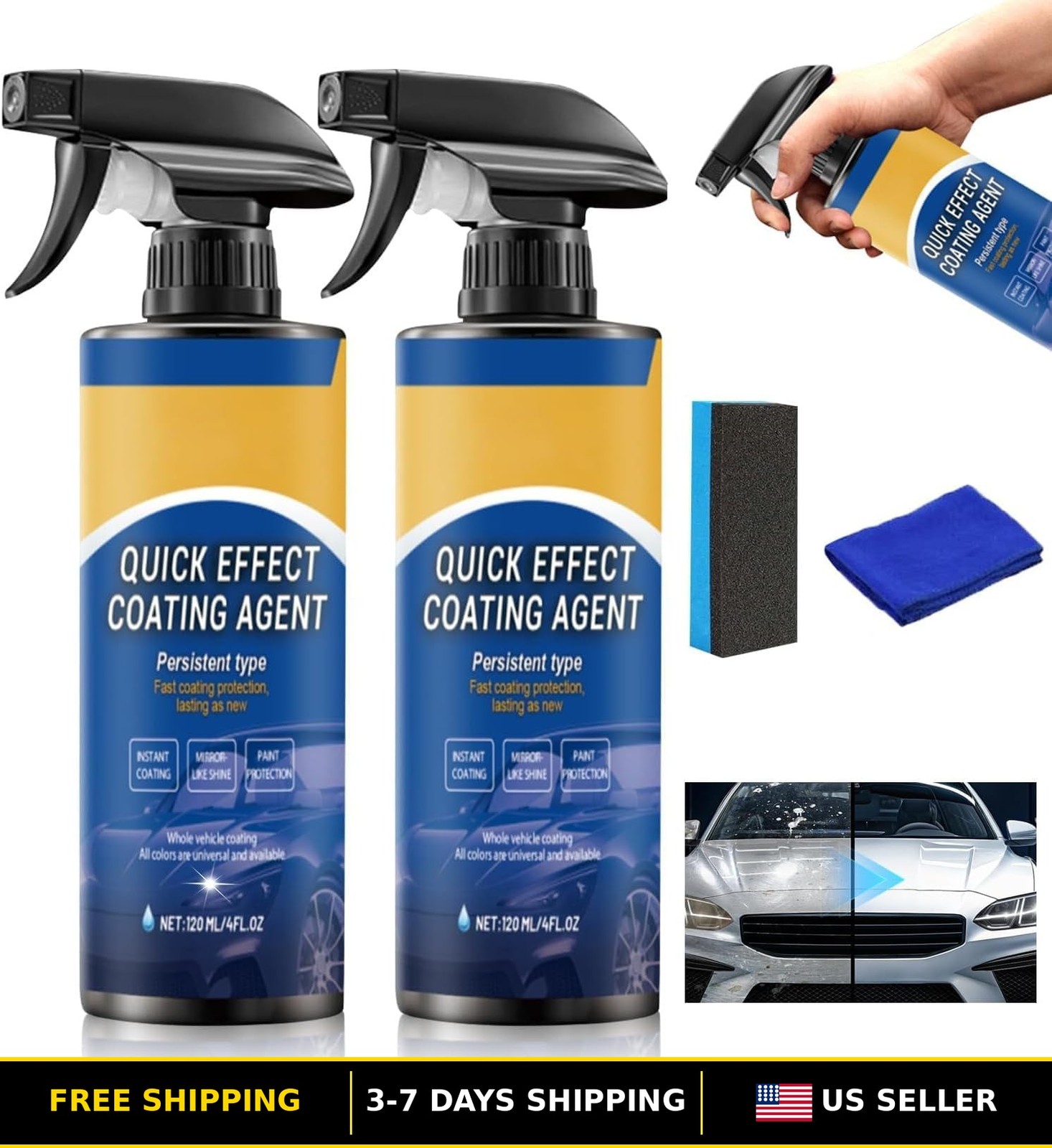2Pcs Quick-Acting Car Coating Spray & Advanced Auto Protection Agent