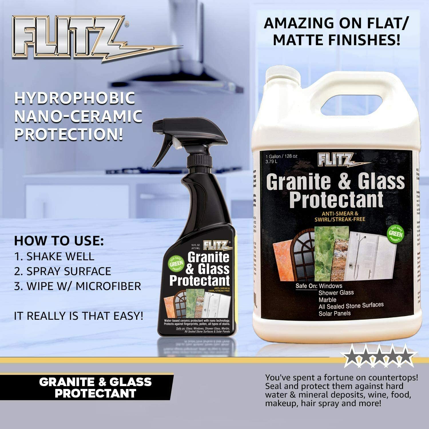 Flitz Granite & Glass Protectant 16oz/473ml Spray Bottle GRX22806 (SEE VIDEO)