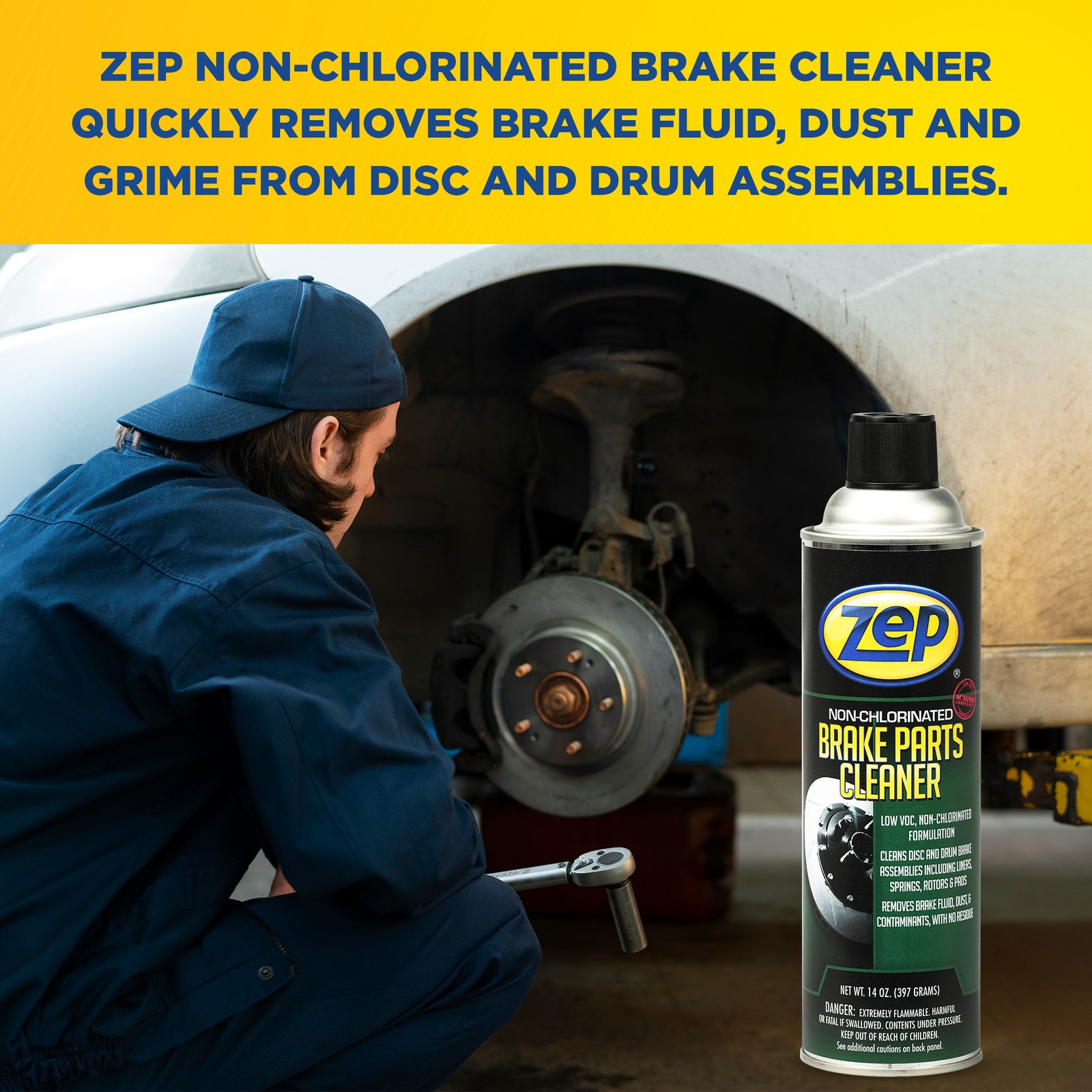 Zep Non-Chlorinated Brake Cleaner – 14 oz (Case of 12) – 1047996 – Cleans Disc