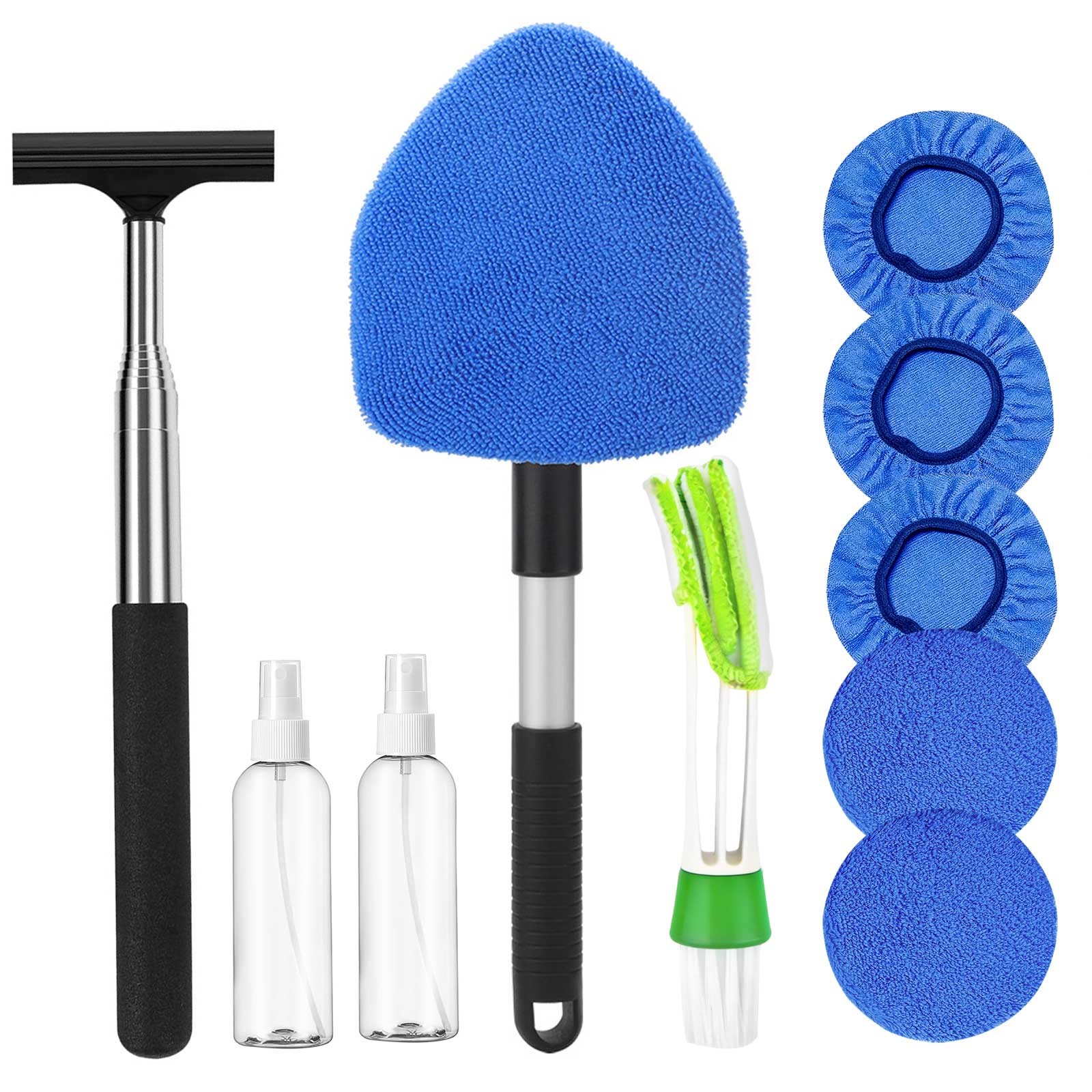Windshield Cleaning Kit 180° Swivel Window Glass Wiper Cleaner Brush w/ Squeegee