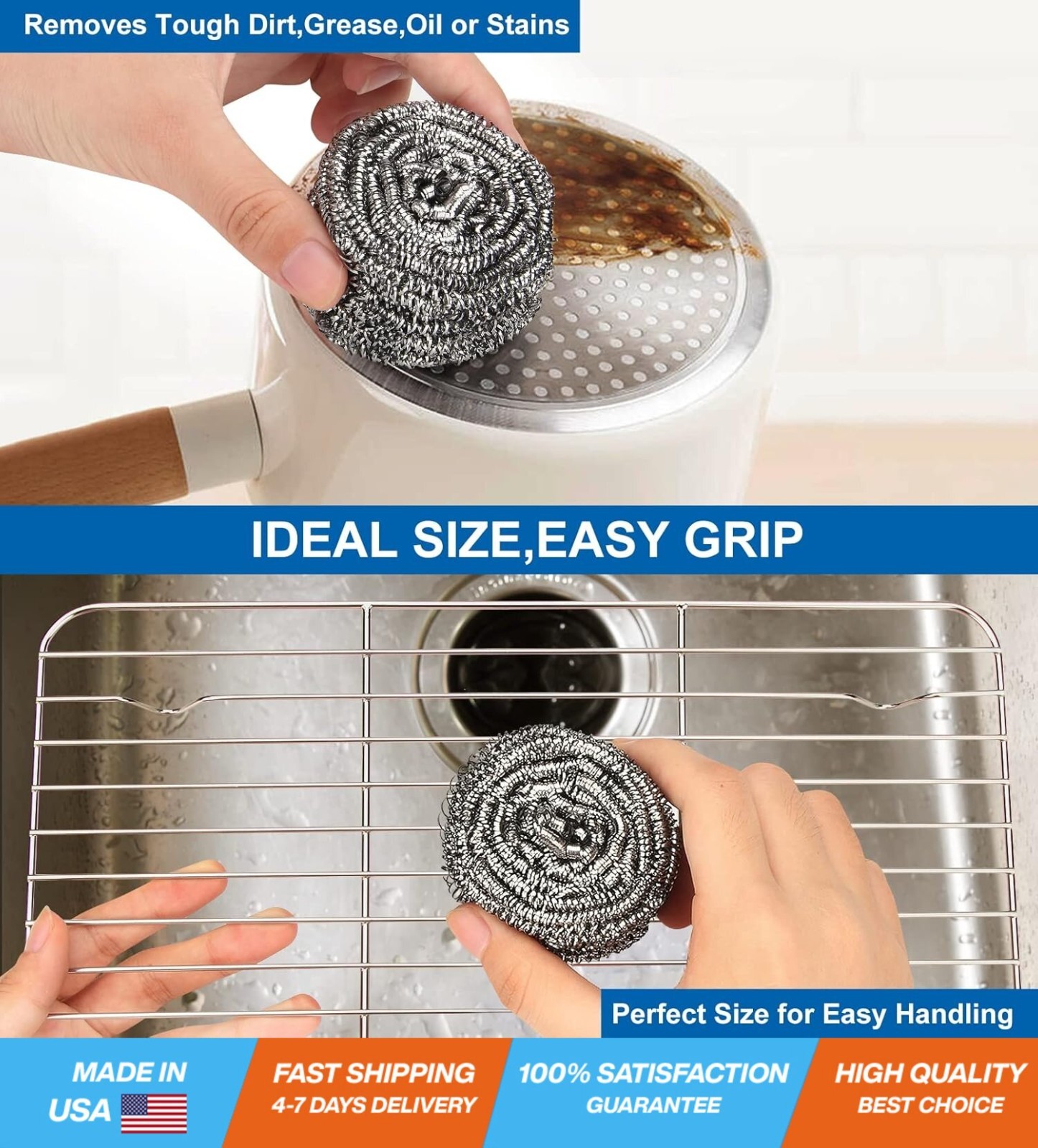 10 Pack Stainless Steel Scrubber, Steel Wool Srubber for Scouring Stubborn…