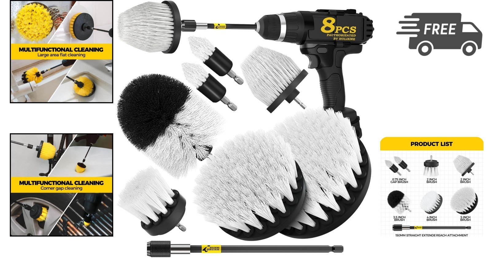 Drill Brush Set Cleaning Supplies for Bathroom Kitchen Tile Shower Floor